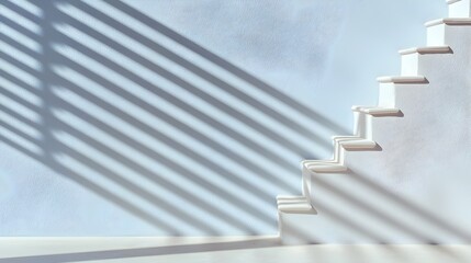 Leinwandbilder - Geometric patterns of shadows cast across a bright white wall from sunlight passing through the slats of window blinds creating an abstract minimalist and modern design