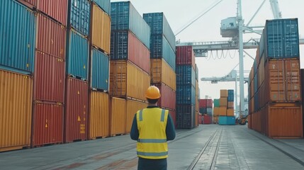 Engineers are overseeing the transportation of cargo with containers, Container in export and import business and logistics