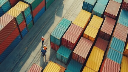 Engineers are overseeing the transportation of cargo with containers, Container in export and import business and logistics