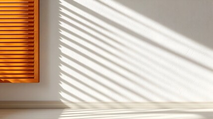 Aufkleber - Striking geometric pattern of shadows cast on a clean white wall created by sunlight passing through the slats of window blinds