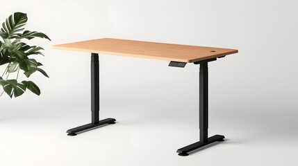 Leinwandbilder - Adjustable Standing Desk with Sleek Minimalist Design and Clean White Backdrop Ideal for a Productive and Ergonomic Home Office Setup