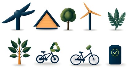 Aufkleber - Comprehensive collection of renewable energy and eco friendly icons featuring wind power electric vehicles green symbols and other sustainable technology elements