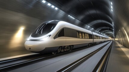 Fototapete - Modern Train in High-Speed Tunnel Passage