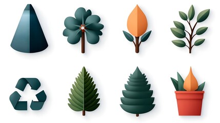 Poster - Minimalist Sustainability Icon Set With Clean Nature Symbols   Showcasing Renewable Energy Forest Conservation and Recycling Concepts on White Background