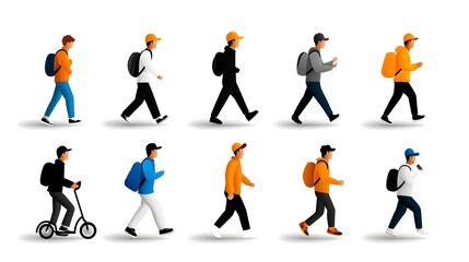 Fototapete - Collection of diverse and inclusive two tone icons representing people in various postures and activities designed for wide angle visual applications and interfaces