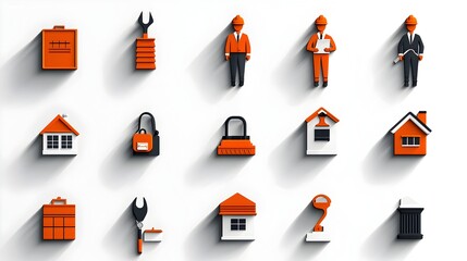 Poster - A set of stylized two color minimalist icons designed to represent a variety of tasks activities and work related concepts in a clean modern and professional style