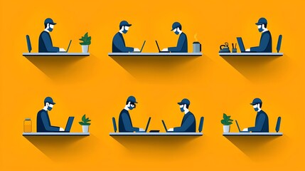 Fototapete - Set of stylized two color minimalist icons depicting people performing diverse professional tasks and occupations in a clean modern and versatile visual style