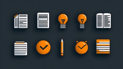 Poster - Set of thin line icons representing key elements of modern project management optimization and goal achievement processes  Clean minimalist design suitable for business planning strategy