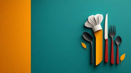 Aufkleber - Minimalist catering icon set featuring a graphic collection of simple icons including a fork spoon knife and chef hat in a clean modern style  These culinary symbols are perfect for restaurant cafe