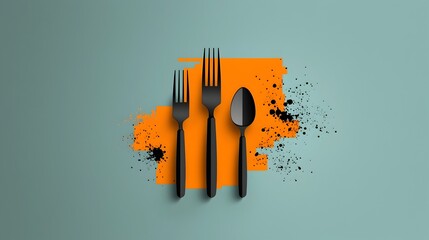 Poster - Minimalist catering icon set featuring a fork spoon knife and chef hat in a clean simple graphic design style  These icons can be used for restaurant cafe menu cooking dining
