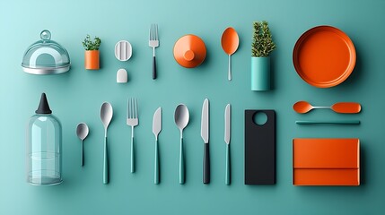 Aufkleber - Clean featuring a set of cutlery cloche tray and dining table icons representing a modern minimalist catering service or restaurant setting  The icons are arranged in a cohesive