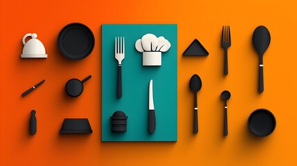 Aufkleber - Comprehensive set of icons representing essential catering elements such as cutlery waiter and chef hat  This collection provides a versatile graphic design resource for hospitality food service