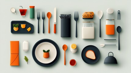 Poster - Comprehensive icon set showcasing a modern and minimalist design style for cutlery catering tray plate beverage and various food elements  This versatile collection is perfect for hospitality