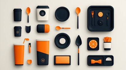 Poster - A collection of elegant icons showcasing a variety of cutlery tableware and catering essentials in a modern stylized design  These icons are perfect for use in restaurant cafe hotel