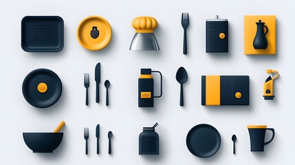 Poster - Elegant and Minimalist Catering Icon Set Featuring Essential Elements such as Plate Cloche Chef Hat and Cutlery in a Clean Contemporary Design  Perfect for Branding Hospitality Industry