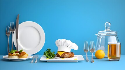 Poster - Elegant of chef hat tray and cloche icons for premium catering culinary and hospitality services  These clean and modern symbols can be used for restaurant menus hotel amenities event decor