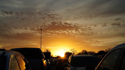 Wall Mural - the beautiful city sunset view with the blue time sky in the shopping mall parking square