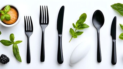 Poster - Set of flat icons representing various dining and catering elements including a fork knife and dining table  These simple minimalist icons can be used for restaurant branding menu design