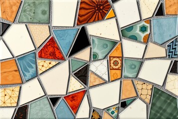 Fragmented Ceramic Tile Glossy pieces with colorful geometric pa