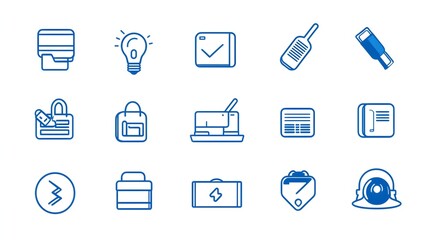 Aufkleber - set featuring a collection of icons representing a hotel or business reception desk including cashier customer service and hotel bell symbols in a clean line style design  Suitable for signage