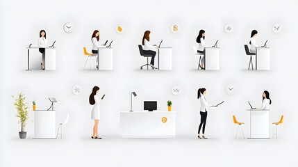 Aufkleber - reception icons featuring staff guest and client service line for a modern efficient and service oriented desk setup in a professional business or office environment