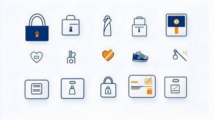 Aufkleber - Collection of Reception Desk Icons Featuring Hotel Bell Customer Service and Information in a Minimalist Line Art Style for Commercial Hospitality and Office Design