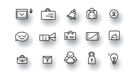 Aufkleber - Stylish and Functional Hotel Reception Desk Icon Set Featuring Line Representations of Key Services and Symbols for the Hospitality Industry