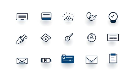Aufkleber - Stylized Hotel Reception Desk Icon Set Featuring Line Art Symbols for Customer Service Information and Check In