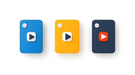 Poster - Sleek and minimalist of a modern video player icon set featuring bold colored play pause and stop buttons suitable for streaming media platforms and digital applications
