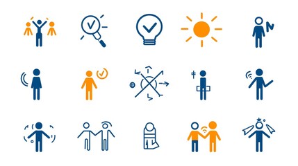Aufkleber - Minimalist depicting a thin line icon set that showcases corporate hierarchy leadership and team dynamics concepts ideal for business and organizational themes