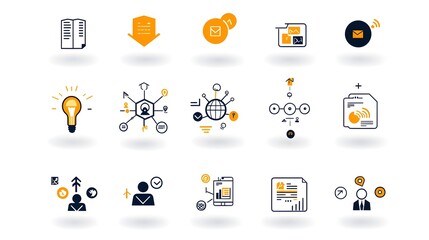 Leinwandbilder - Minimalist and Clean Geometric Line Icons Showcasing Organizational Leadership Concepts for Modern Corporate Designs and Workflows