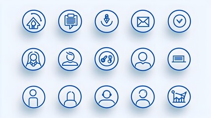 Leinwandbilder - Minimalist thin line icons showcasing the various elements of company hierarchy leadership team dynamics and for a clean professional visual representation of corporate structure and workflow