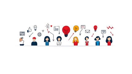 Aufkleber - Minimalist depicting a group of human figures in a thin line style representing themes of business community teamwork and corporate organization  The simple