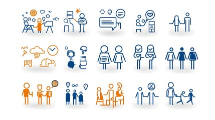 Aufkleber - Set of thin outline icons depicting various human figures community members audience and team participants in modern style for organizational and corporate themes