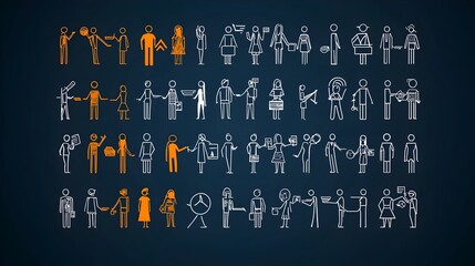 Aufkleber - Thin line icon set showcasing human figures community members audience and team participants with modern outlines for organizational and corporate themes
