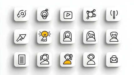 Poster - Minimalist thin line icons representing a diverse group of people audience participants and members showcasing clean and elegant outlines for digital use and design