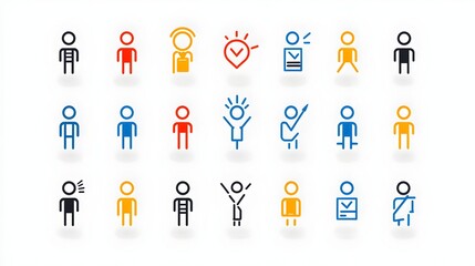 Aufkleber - Minimalist outline icon set depicting members of a community organization or business team in a simple elegant style for use in visual representations of groups connections and