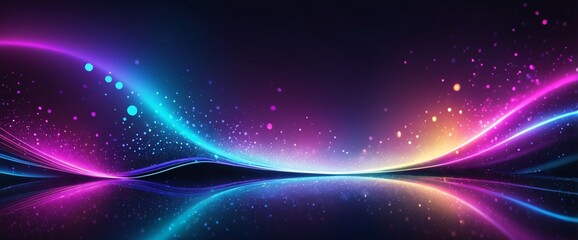 A vibrant and glamorous abstract background with a mixture of neon lights, glowing sparkles, and a soft, luxurious texture. The image captures the essence of nightlife with its de focused bookend