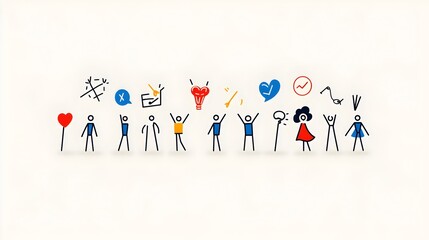 Aufkleber - Minimalist depicting a group of people or community members participating in a team or collaborative effort with a sleek modern design using thin lines