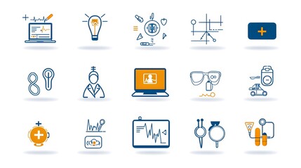 Poster - A collection of minimalist icons representing various digital healthcare services and telemedicine features including online consultations virtual medical diagnostics and patient doctor interactions