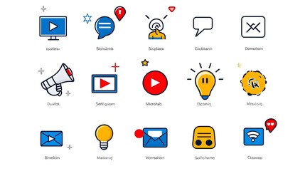 Aufkleber - Thin Line Digital Marketing Icon Set with Minimalist Symbols for Advertising Online Video and Social Media Communication Concepts