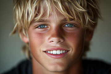 Portrait of smiling white cute teenage boy