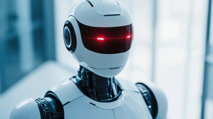 Aufkleber - Closeup of a White Robot with Red Eyes