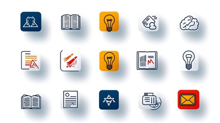 Fototapete - Elegant thin line icons depicting the concepts of knowledge intelligence and thoughtful cognition  The icons feature a brain light bulb
