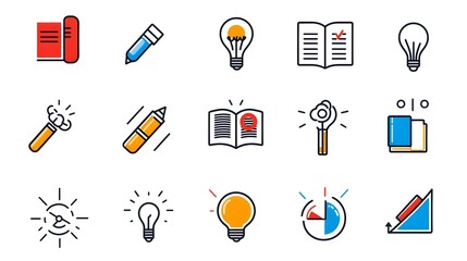 Aufkleber - Thin line icon set highlighting knowledge based themes such as books globes ideas and cleverness designed with simple modern lines for intellectual and educational uses