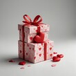 © Irma - gift box with red hearts and ribbon isolated on white or transparent background, valentine, christmas, birthday, anniversary.