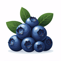 Wall Mural - fresh blueberries with green leaves on white background  illustrative graphic design