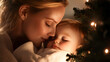 © Wimon - A candid Christmas morning moment where a mother and child share an affectionate embrace by the tree.