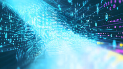 Abstract digital data visualization with binary code and network connections. 3D Rendering