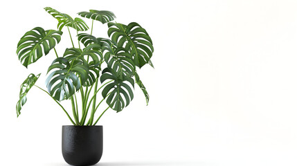 Vibrant monstera deliciosa in a modern black pot against a white backdrop, symbolizing growth and natural beauty ,Monstera in a pot isolated on white background